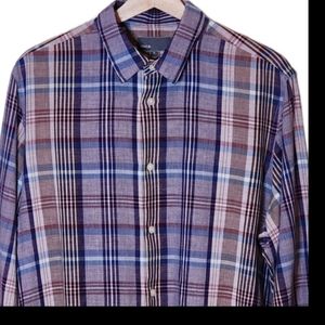 Vince Plaid Button Shirt Sz XL Plum Cream